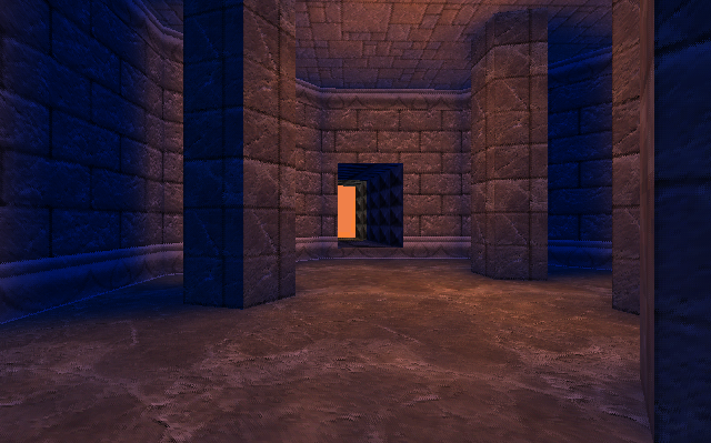 Room with a flashing light that switches between blue and orange. Room with a flashing light that switches between blue and orange.