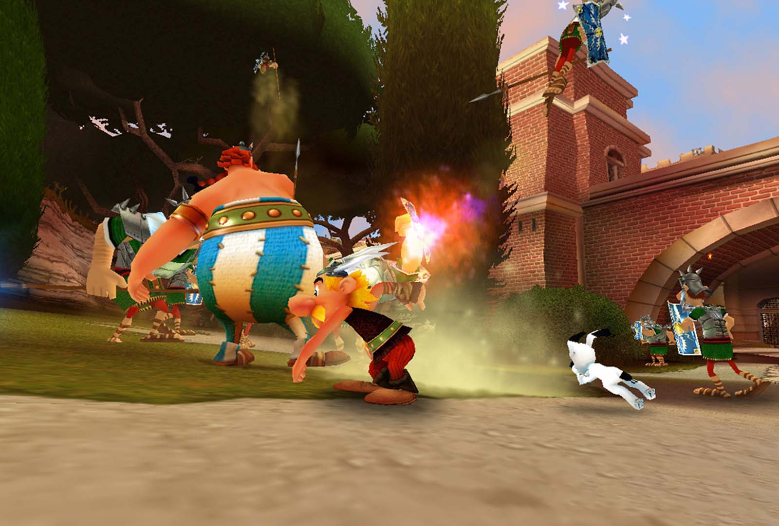 Asterix and Obelix fighting the initial group of romans at the start of sector 1