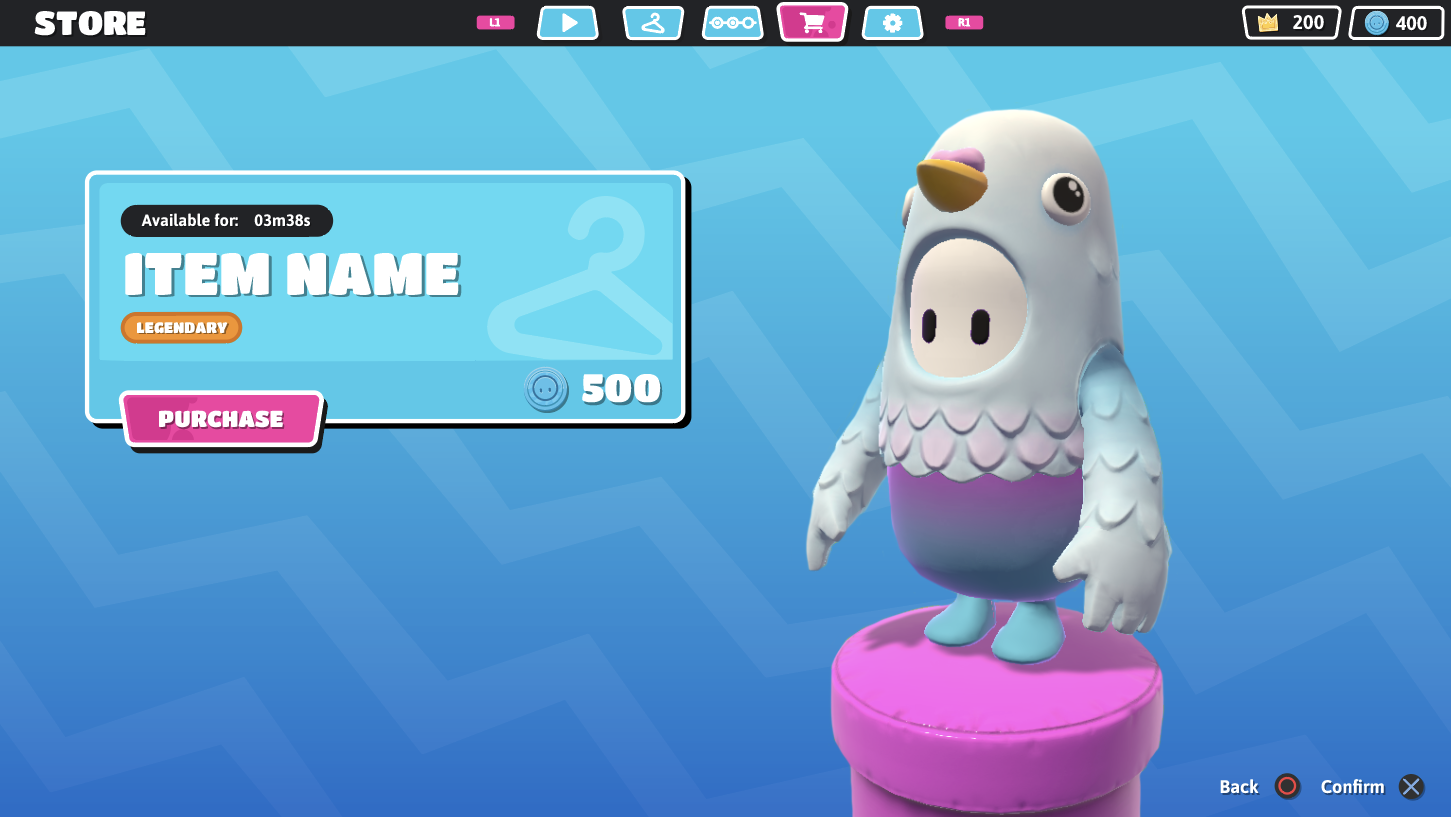 This is an early mockup for the Store Confirmation menu.