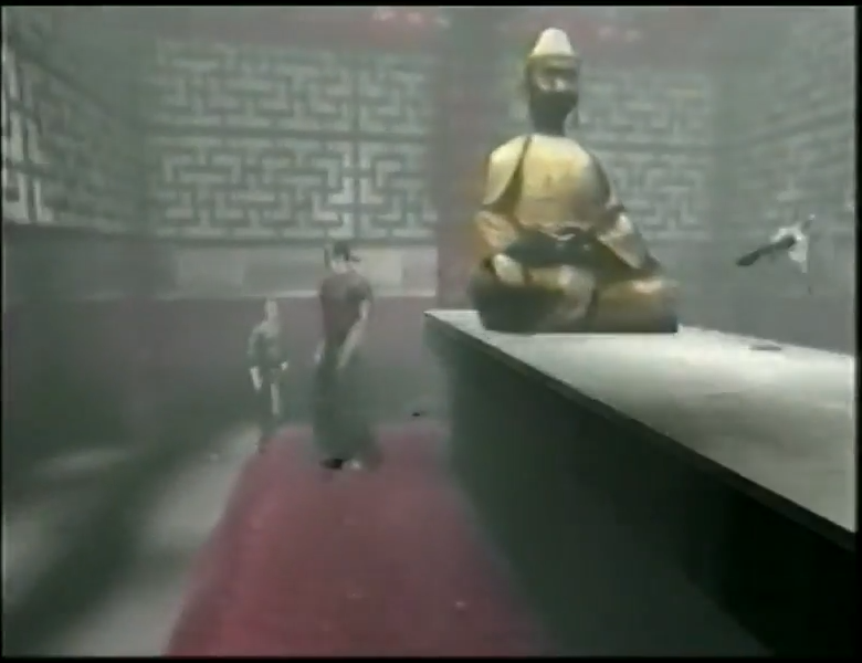 01:29 A look inside the Hong Kong temple, with the two old models for the triad leaders.