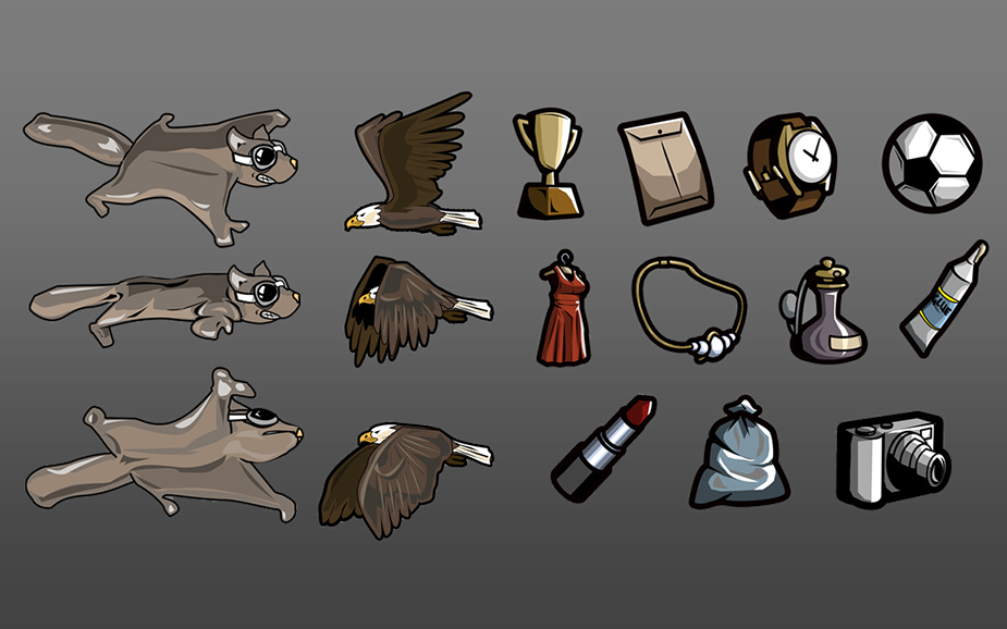 Some of the UI icons, in higher quality. The dossier and watch icons were removed from the final version.