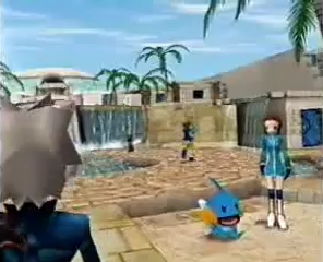 Pre-release screenshot of Phenac City showing a Mudkip that is not present in the final release.