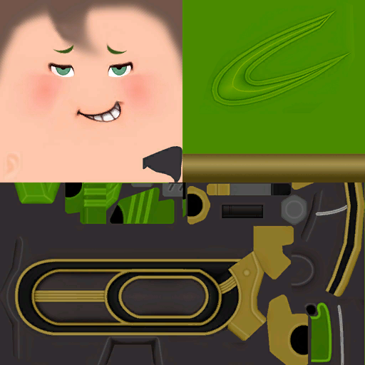 An alternate face for Wonder-Green, found within one of his gun textures. An alternate face for Wonder-Green, found within one of his gun textures.