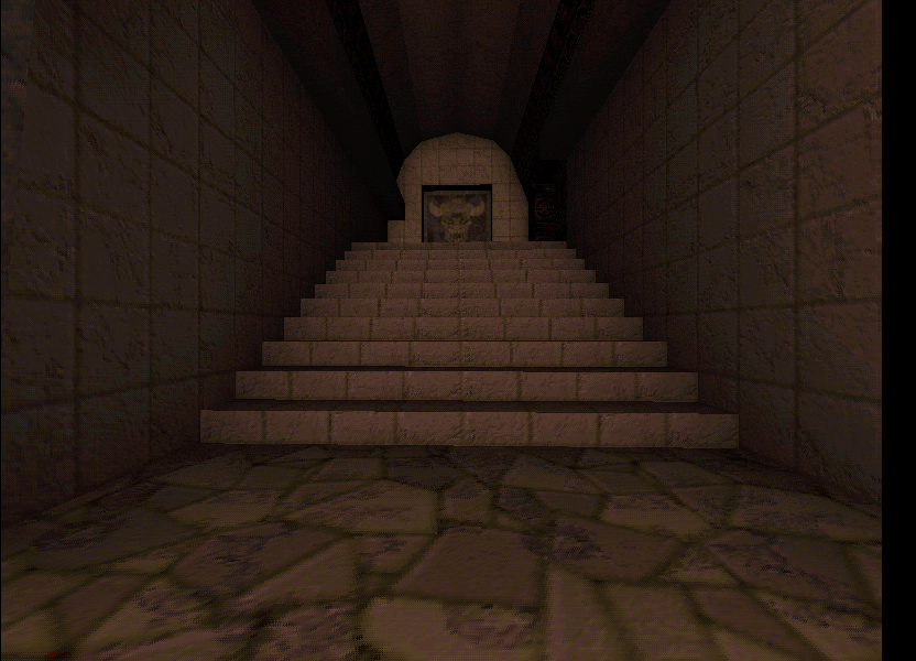 Staircase with the Daemonhead texture at the top. Staircase with the Daemonhead texture at the top.