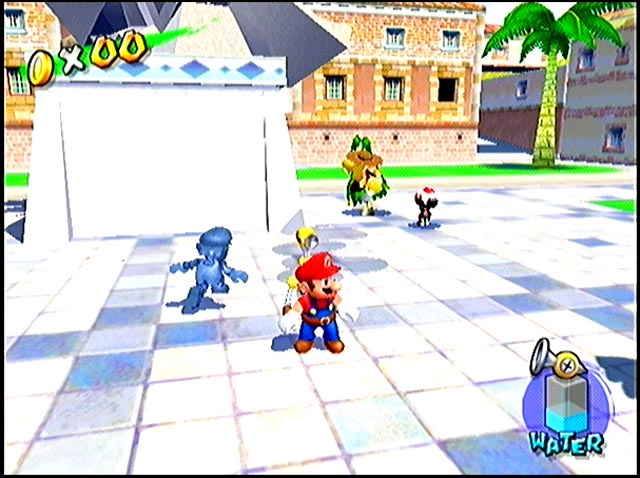 Shadow Mario has no brush, the sky is clear and the NPCs are placed differently than in the final version. The window still has no shutter and there is no "wanted" poster on the wall. Shadow Mario has no brush, the sky is clear and the NPCs are placed differently than in the final version. The window still has no shutter and there is no "wanted" poster on the wall.
