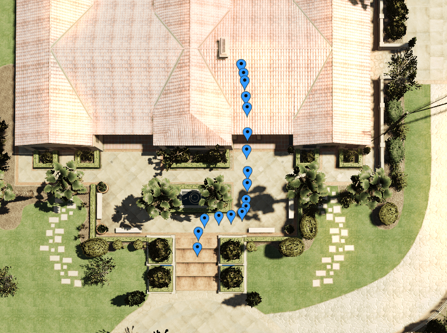 The positions rendered in-game. (Each blue marker is a position.) The positions rendered in-game. (Each blue marker is a position.)