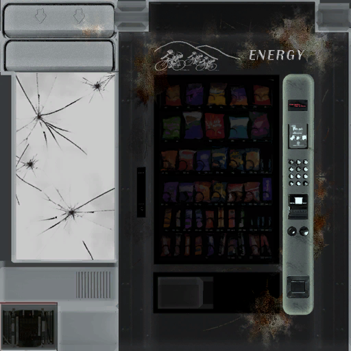 Silver damaged vending machine.