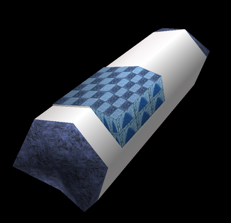 This is the last piece of geometry seen in the footage. This wooden pillar appeared for a brief moment, and used a different texture instead of the purple rock one it's set to use in the AutoDemo's data. In the footage, it used a light-blue and orange texture that is used in some parts of Act 1 and many parts of Act 3.