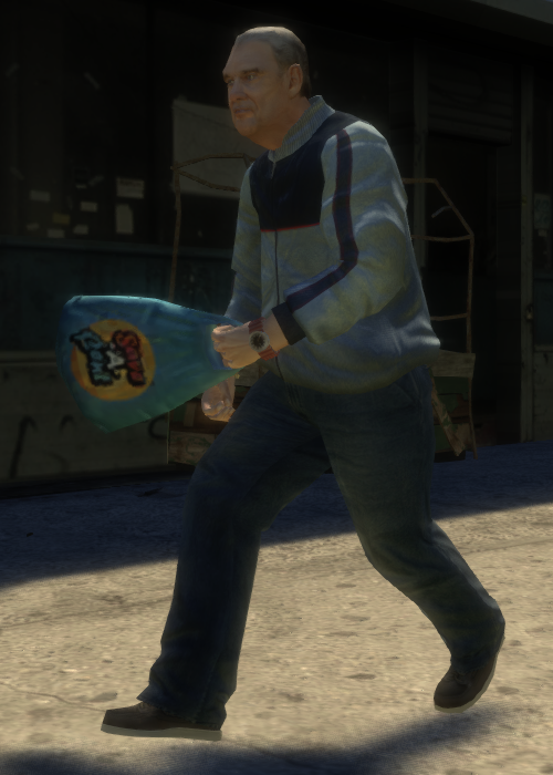 Walking with restored shopping bag.