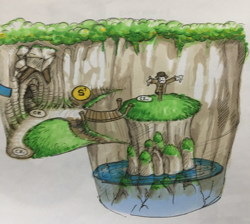 An early concept for "Hungover" where you meet Birdy. The Gargoyle has not yet been implemented, and the layout is drastically different. An early concept for "Hungover" where you meet Birdy. The Gargoyle has not yet been implemented, and the layout is drastically different.