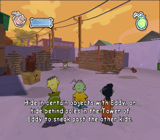 Hide in certain objects with Eddy, or hide behind poles in the Tower of Eddy to sneak past the other kids.
