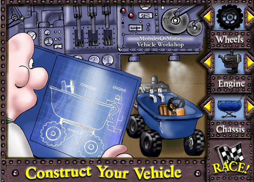 "Construct Your Vehicle" screen. "Construct Your Vehicle" screen.
