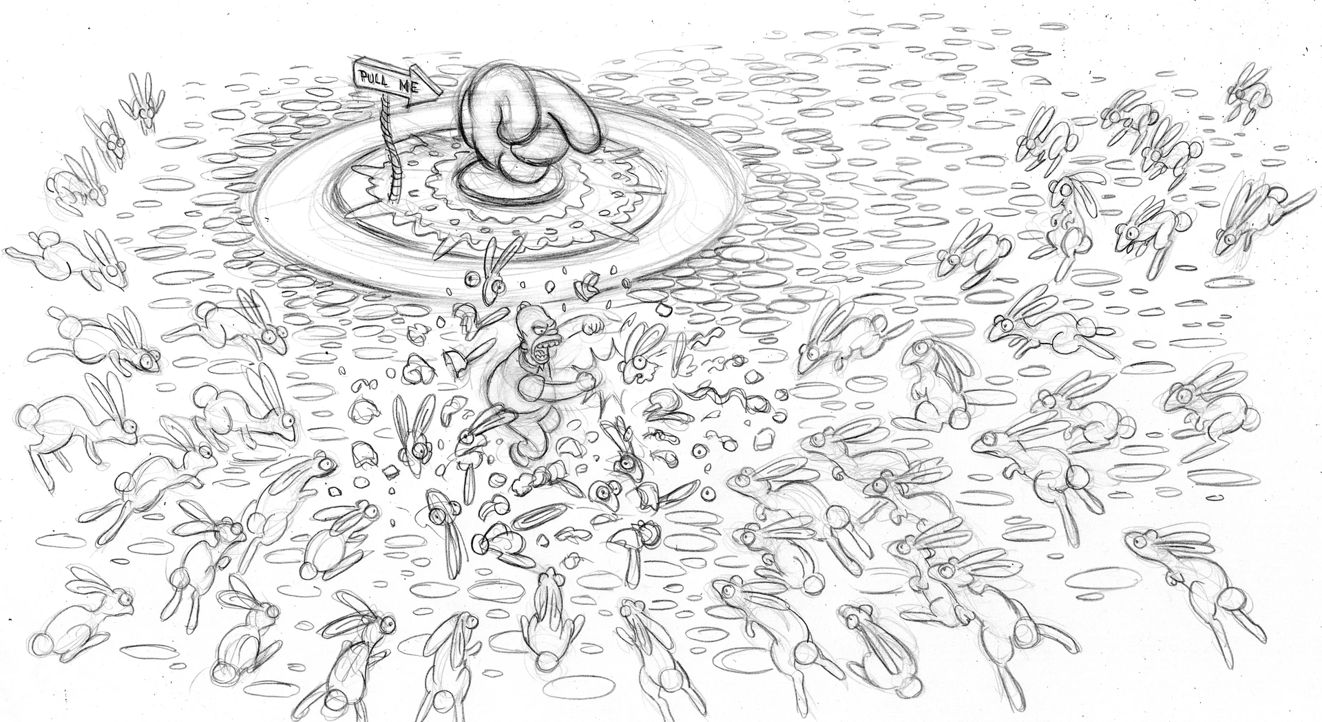 "This is from a level called "Land of Chocolate." The previous image is a level overview, and this image depicts a boss fight between Homer and an army of chocolate bunnies." "This is from a level called "Land of Chocolate." The previous image is a level overview, and this image depicts a boss fight between Homer and an army of chocolate bunnies."
