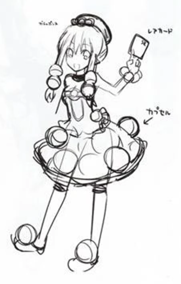 An unused character with a design akin to that of a delivery woman (if the card was any indication), wearing an outfit that has balls for motifs. It's not clear if this was supposed to be an original character, or an early draft of what would become B-Sha. An unused character with a design akin to that of a delivery woman (if the card was any indication), wearing an outfit that has balls for motifs. It's not clear if this was supposed to be an original character, or an early draft of what would become B-Sha.