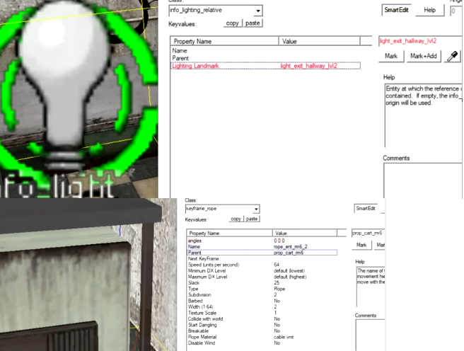 The light and prop_cart entities seen in hammer, their names referencing 'lab_lvl2' and 'rm6' respectively. The light and prop_cart entities seen in hammer, their names referencing 'lab_lvl2' and 'rm6' respectively.
