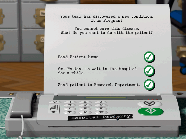 Fax message received when the mysterious ailment known as "Pregnant" is discovered