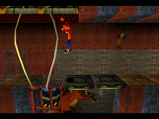 The second dog goes through platforms, as they weren't there when he was first placed. The second dog goes through platforms, as they weren't there when he was first placed.