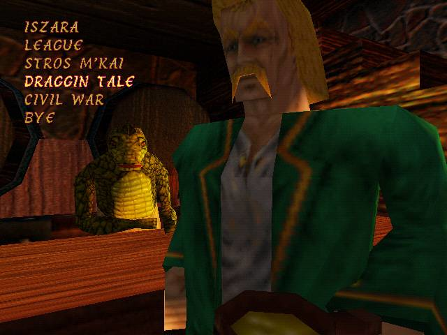 Talking with Tobias while Dreek the Barkeep listens in.