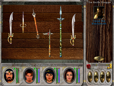 In the final release "The Knife Shoppe" has only the weakest weapons. Moreover mace? or axe? in the middle is a bit different from what we can find in the game.