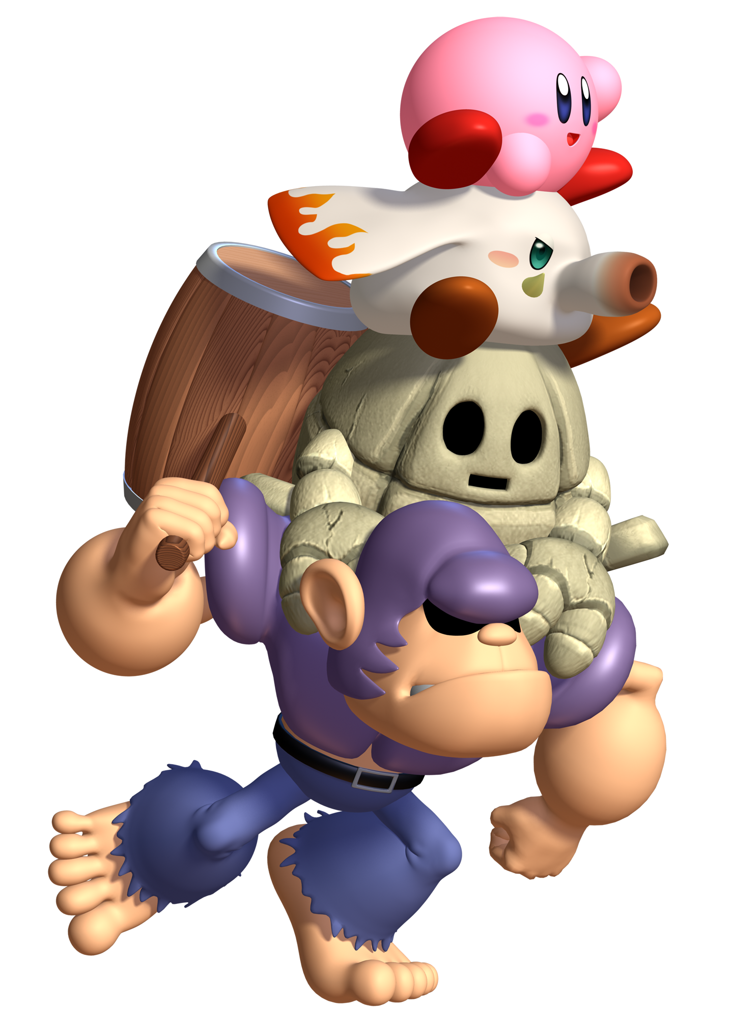 A render of Kirby along with some of the helpers, specifically Heat Phanphan, Golem, and Bonkers. A render of Kirby along with some of the helpers, specifically Heat Phanphan, Golem, and Bonkers.