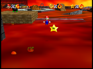 Star 1. As seen in the Shoshinkai '95 demo, later replaced by the "Boil the Big Bully" mission. This Star actually still exists commented-out in the level script. Star 1. As seen in the Shoshinkai '95 demo, later replaced by the "Boil the Big Bully" mission. This Star actually still exists commented-out in the level script.