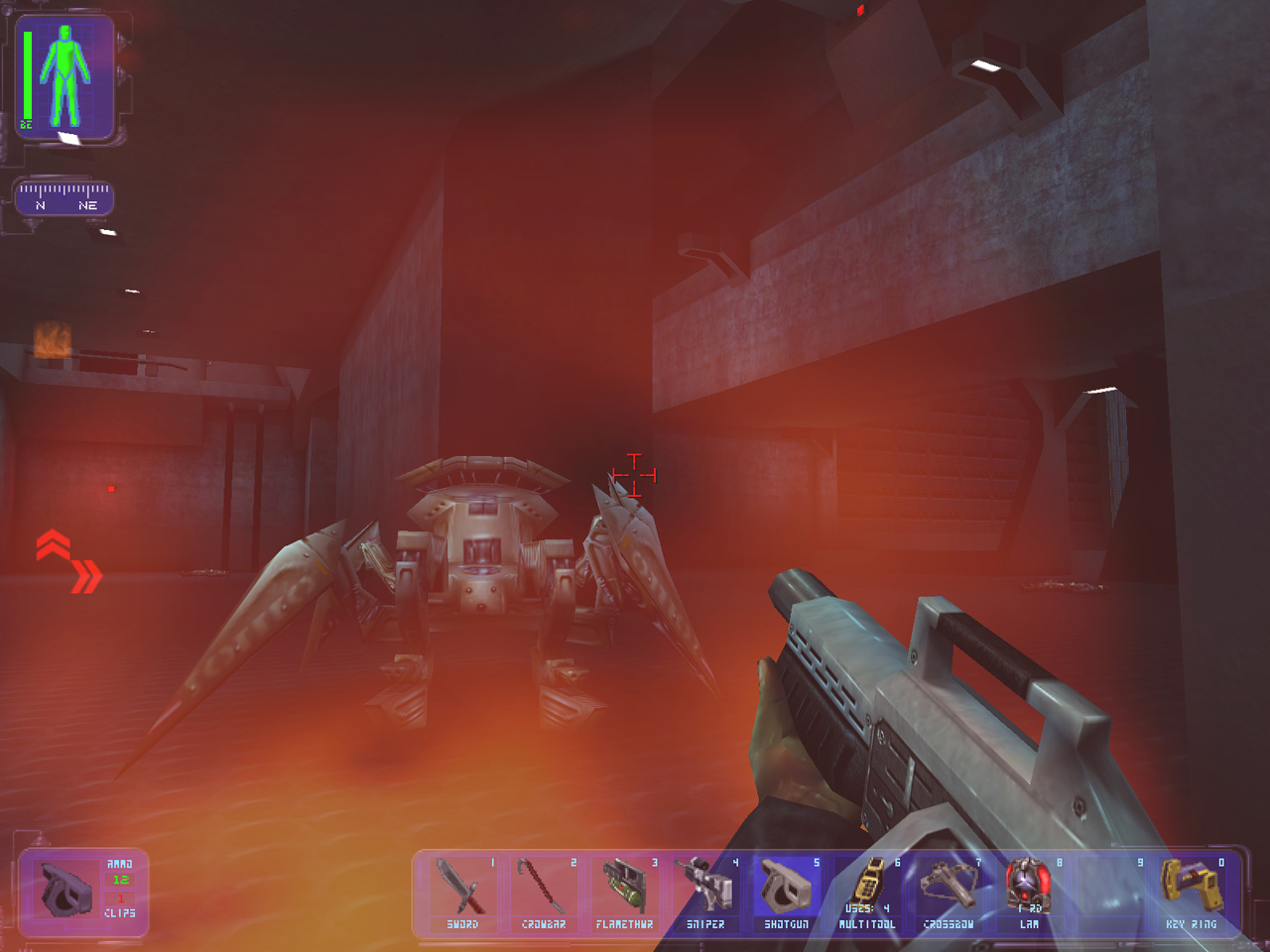 Ocean Lab UC, the giant spiderbots possibly had flame weapons at one point.