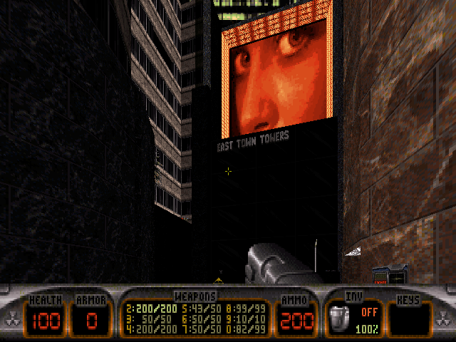 Tower-mounted monitor screen in L.A. Rumble