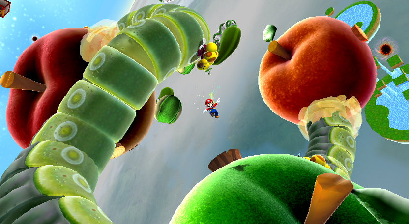 The Apple Planets are in between where the Bean-Shaped Planets and Disk Planet would be, and the waterfall planet from Beach Bowl Galaxy is here, albeit in a VERY unfinished state. The Apple Planets are in between where the Bean-Shaped Planets and Disk Planet would be, and the waterfall planet from Beach Bowl Galaxy is here, albeit in a VERY unfinished state.