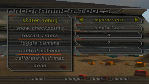 Programmer Tools: Tech toggles, including the THPS engine leftover "skater debug".