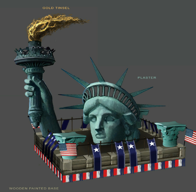 A Statue of Liberty float. A Statue of Liberty float.