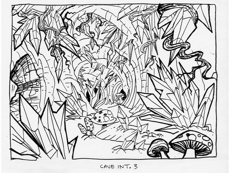Concept art of an unused cave level. Concept art of an unused cave level.