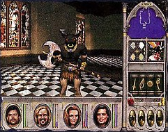 |Advertisement and rare game covers. Entrance of Abandoned Temple with overpowered enemy.