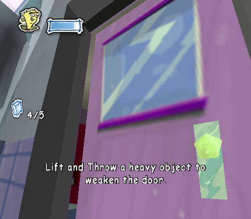 Lift and Throw a heavy object to weaken the door.
