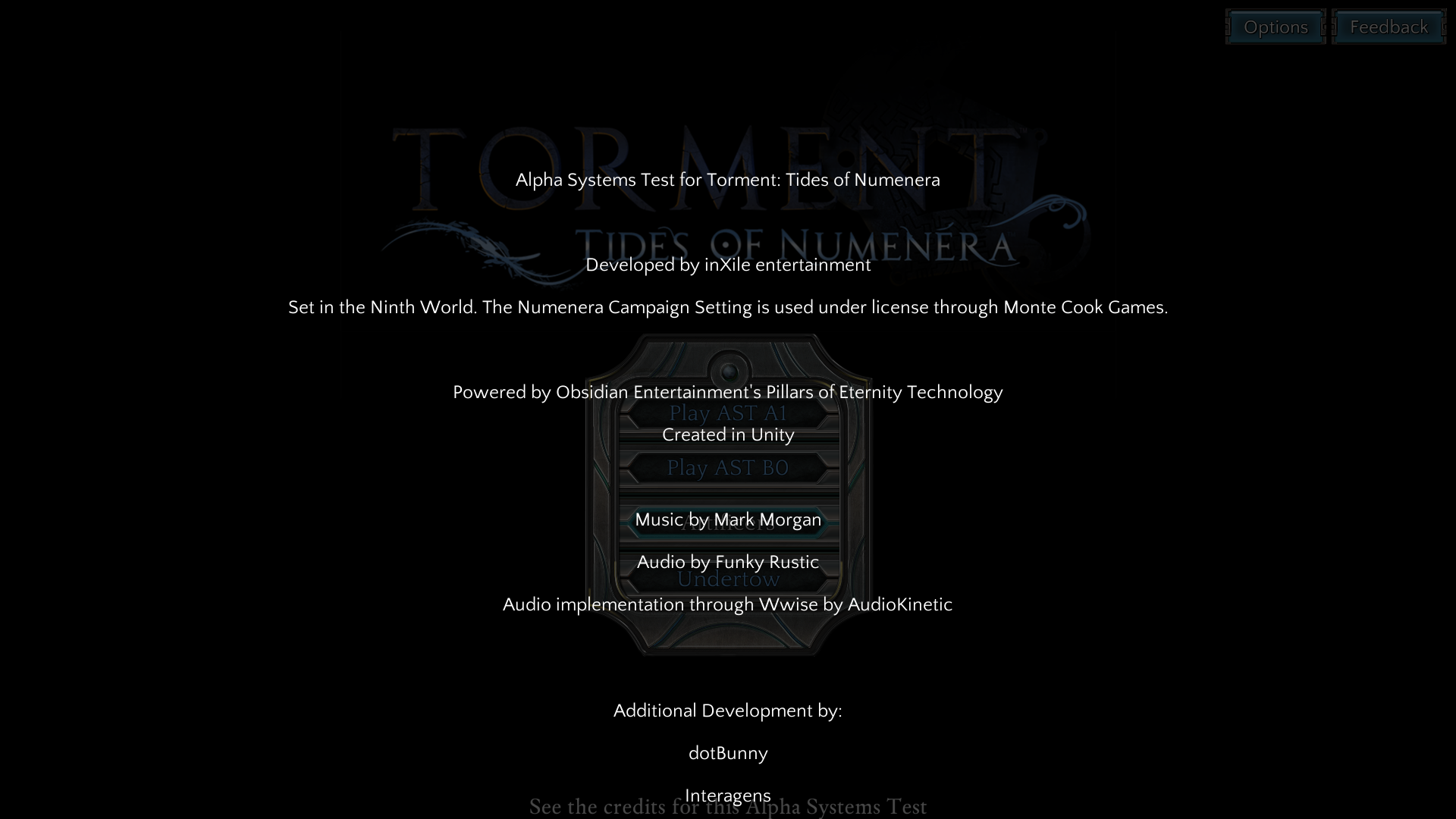 Credits - Alpha systems test for Torment: Tides of Numenera