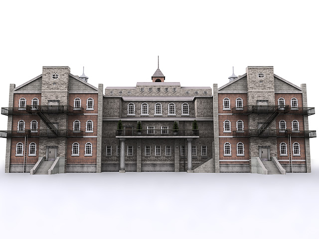 Back view of the school's main building.