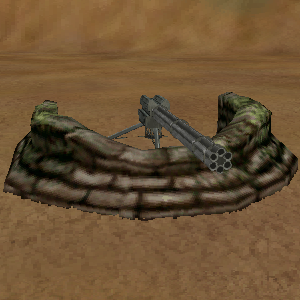 A high Minigun emplacement with sandbags. A high Minigun emplacement with sandbags.