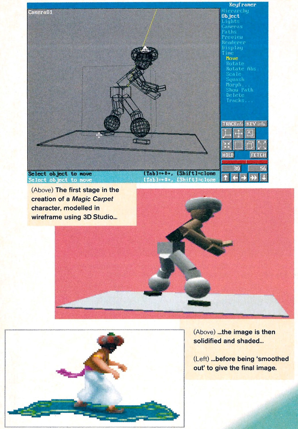 An example workflow of how the in-game sprites were pre-rendered and then hand edited An example workflow of how the in-game sprites were pre-rendered and then hand edited