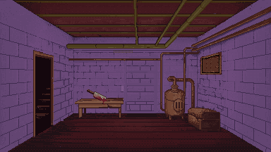 Another unused version of the house basement, note the blood covered clever.