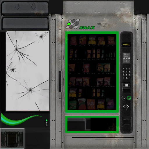 Green damaged vending machine.