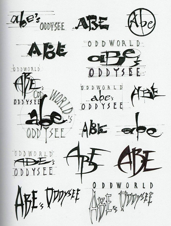 Early logos for Oddworld: Abe's Oddysee. Early logos for Oddworld: Abe's Oddysee.