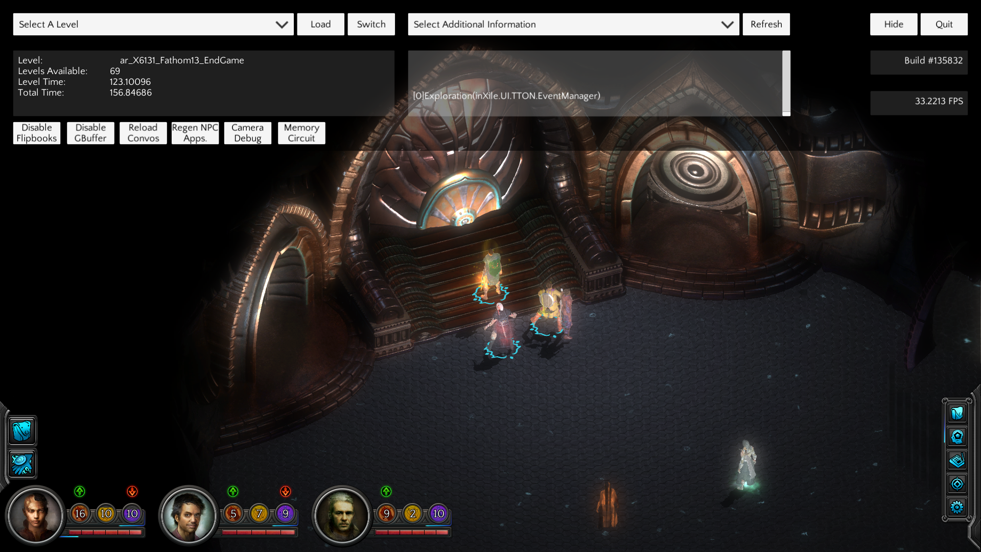 Debug screen