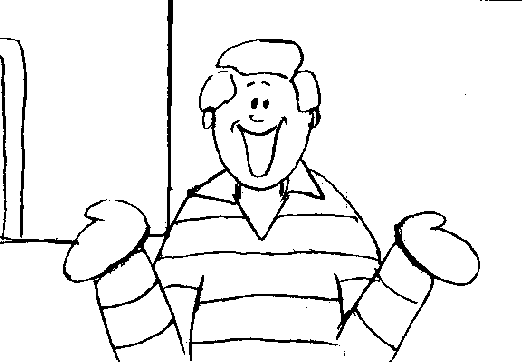 Presumably a storyboard of Steve entering a room. Assuming the thing in the background is supposed to be a door. Presumably a storyboard of Steve entering a room. Assuming the thing in the background is supposed to be a door.