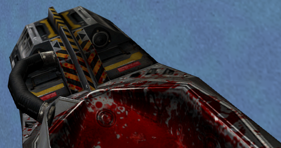 Reloading the Shrink Ray. Notice the pool of blood underneath where the brain-like object would be.