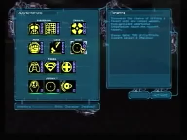 03:44 Old augmentations and their icons, including a superman augmentation, a different icon for ballistic protection, speed enhancement, cloak/radar transparency, and an unknown cranial augmentation.