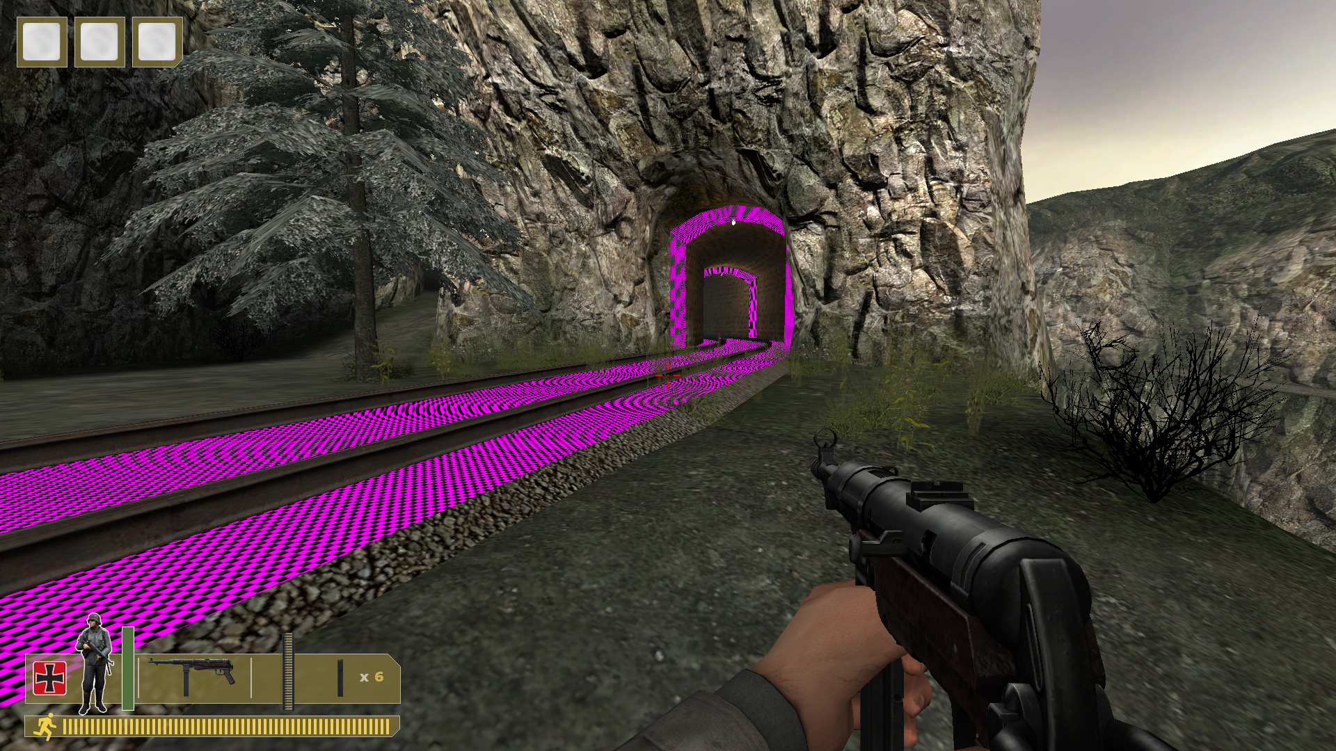 The tunnel system on the Allied side of the map. The texture for the tunnel arches can be found in Counter-Strike: Source, but textures for the gravel beneath the tracks are nowhere to be found.