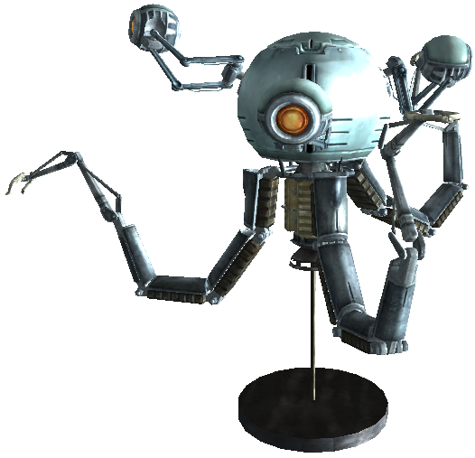 A display version of Mister Handy for the RobCo Headquarters. There are models for the Protectron and Sentry Bot as well. A display version of Mister Handy for the RobCo Headquarters. There are models for the Protectron and Sentry Bot as well.