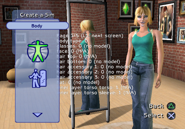 Page 1 of a default Sim.