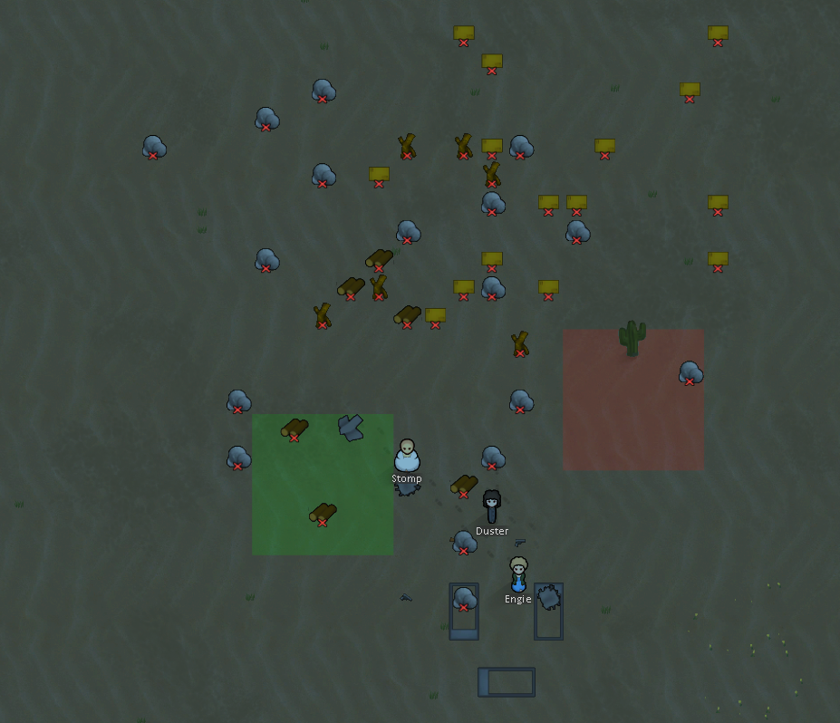 Stockpiles and sleeping spots are created on game start.