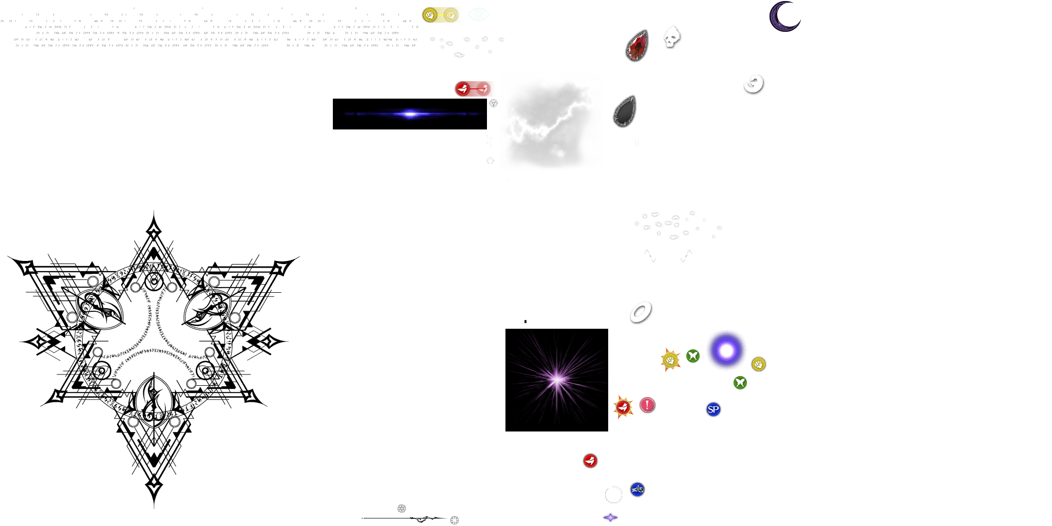 Various menu elements. The controller buttons' colors are swapped here as well, and Jeanne's character icon is a copy of Bayonetta's with a "J" above it.