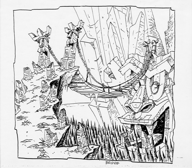 Concept art of the bridge level. Concept art of the bridge level.